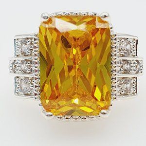 💥925 Silver Plated Lovely Yellow Square CZ Wedding Ring, GPMB1469